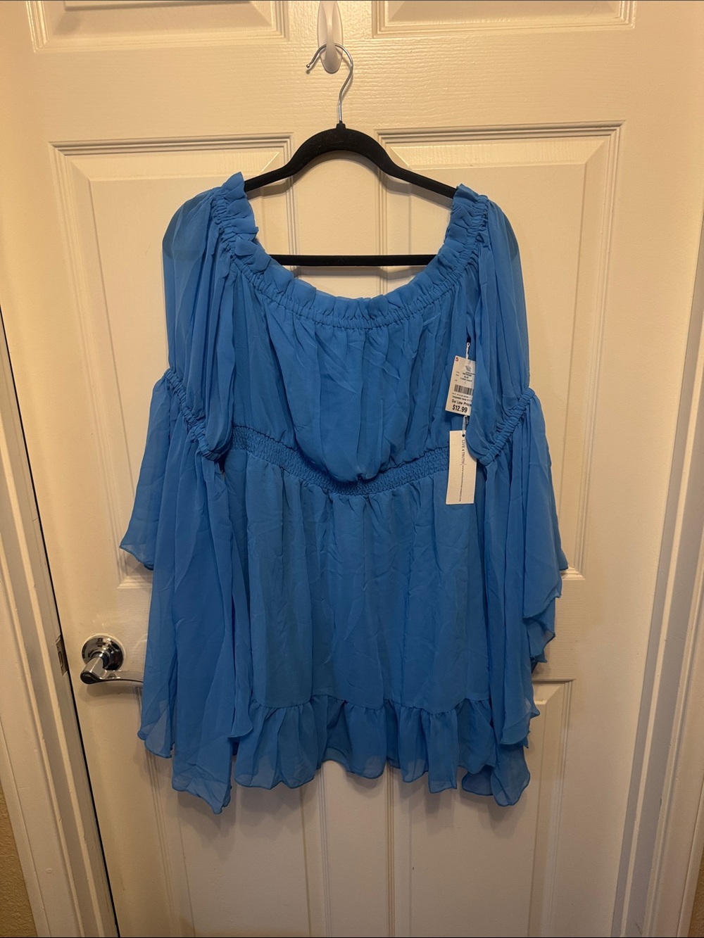 Blue Off-Shoulder Peasant Dress